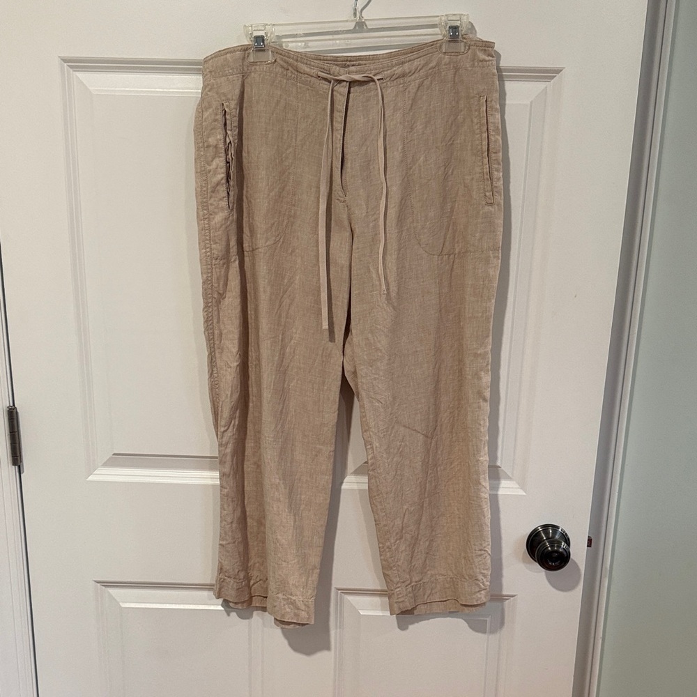 Eileen Fisher Light Tan Linen Cropped Pants